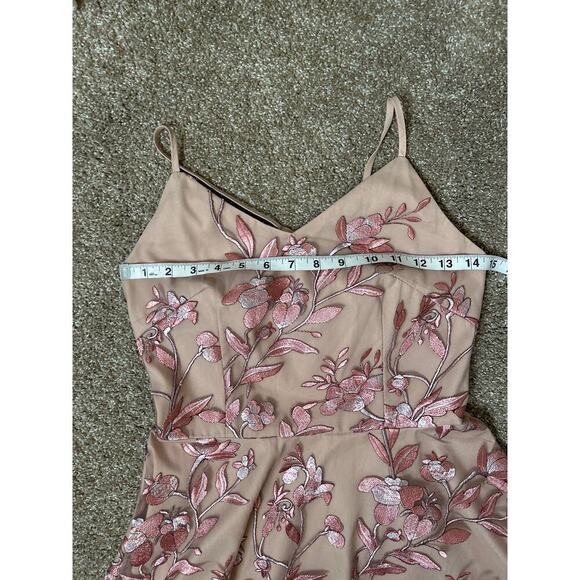 Women’s Beige Pink Floral Embroidered Mesh A-Line Cocktail Party Dress Sz 4 - Picture 6 of 10